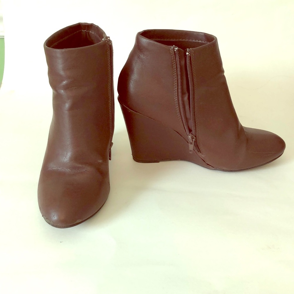 Brown wedge ankle boots